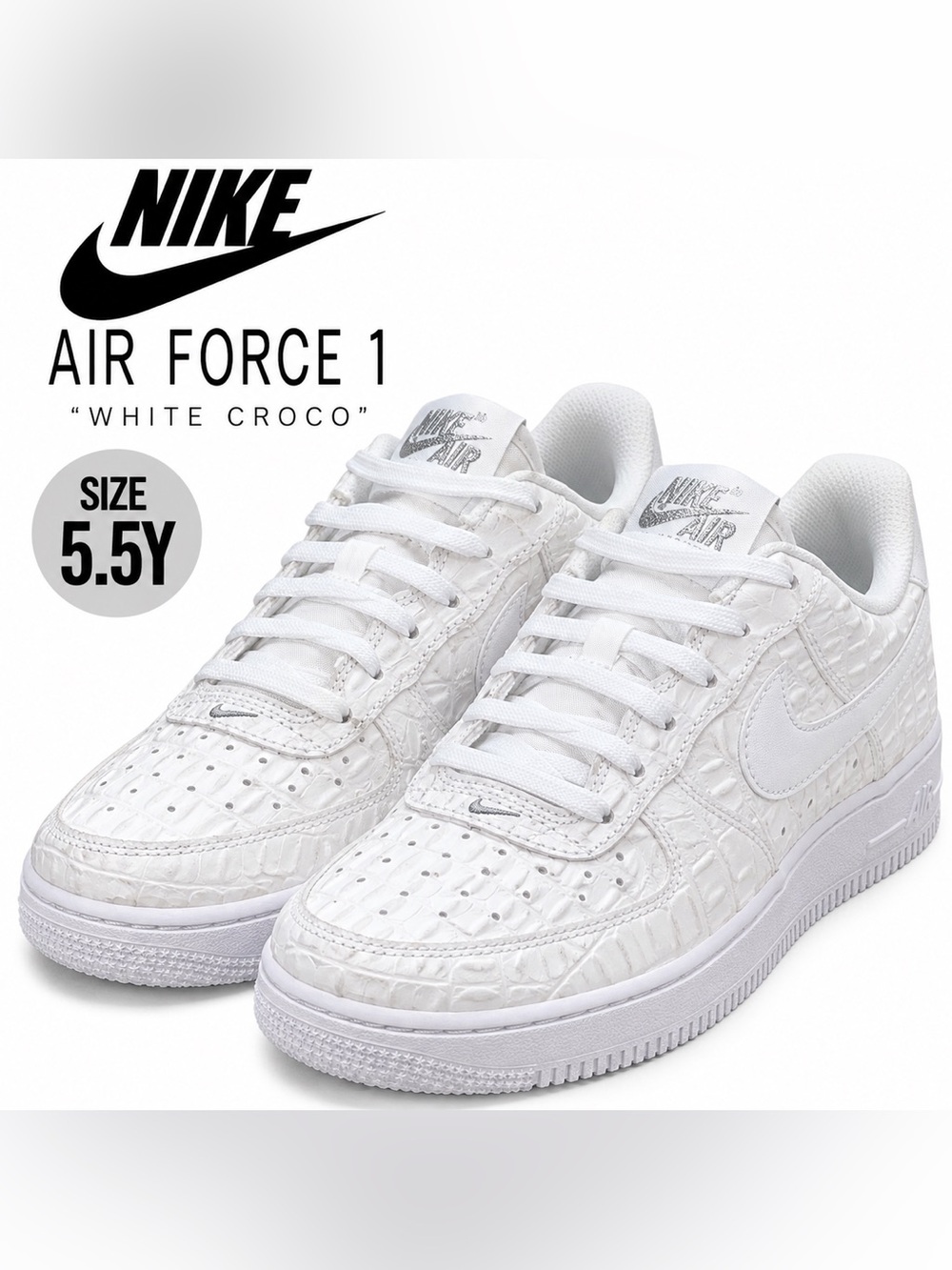Nike Air Force 1 Low White Croc Embossed 749744-100 Size 5.5Y NWOB